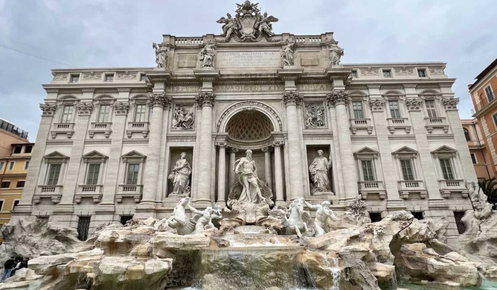 An up-close shot of the historic Trevi Fountain in beautiful Rome, Italy