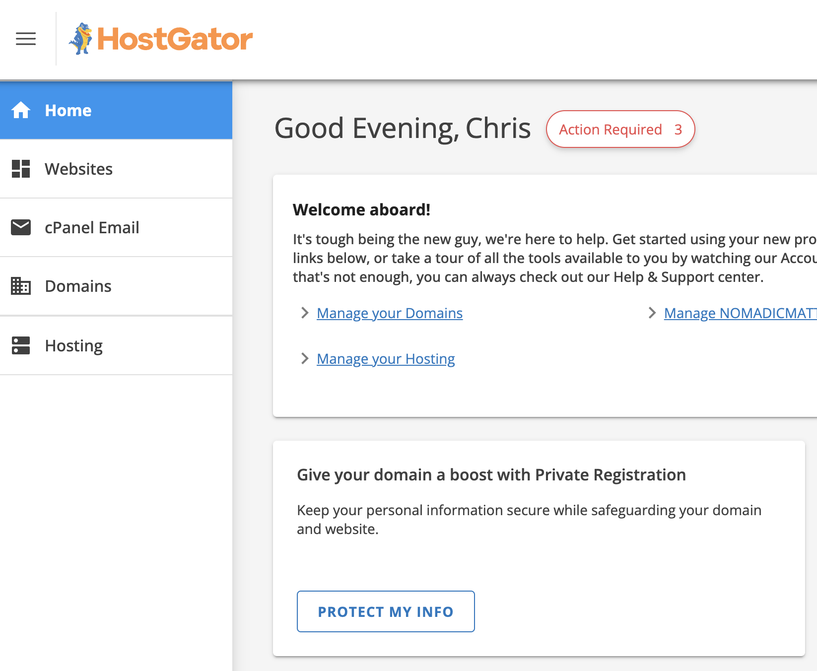 a screenshot of Hostgator login